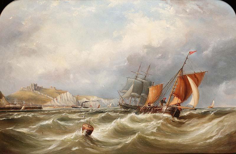 Ebenezer Colls A heavy swell off Dover Harbour, with a Channel packet coming in oil painting picture